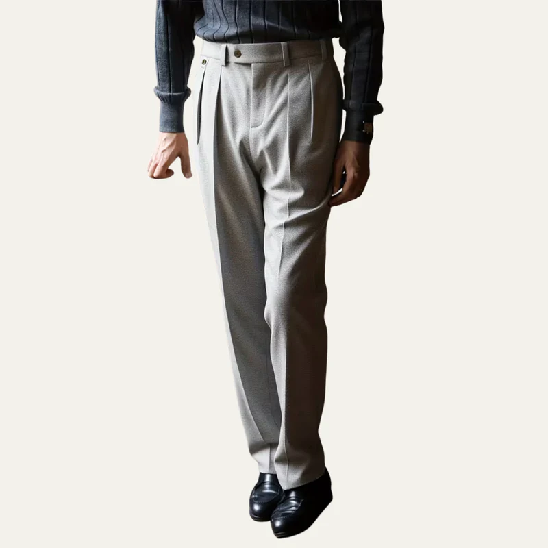 The Brighton Men’s Business High Waisted Pleated Dress Trousers – Grey