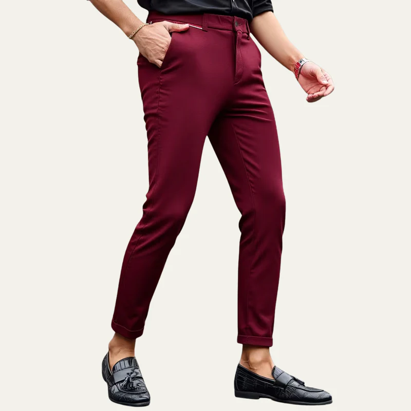 The Santa Monica Men’s Smart Casual Slim Fit Tailored Dress Trousers – Burgundy