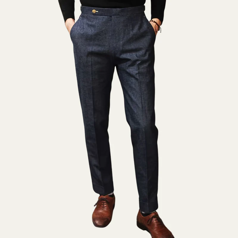The Atherton Men’s Tailored Straight Leg Dress Trousers – Navy Blue