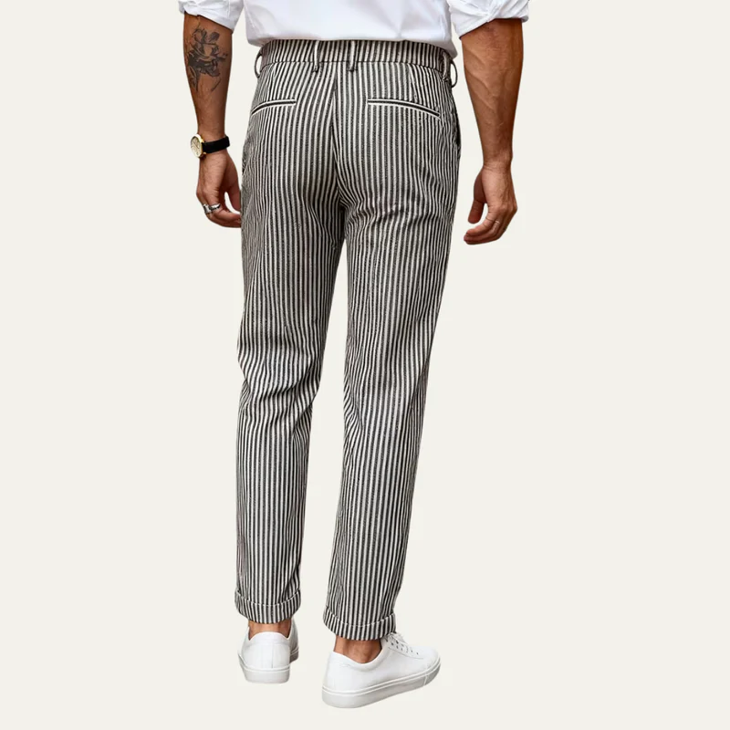 The Georgetown Men’s Striped Straight Leg Smart Casual Dress Trousers - Black