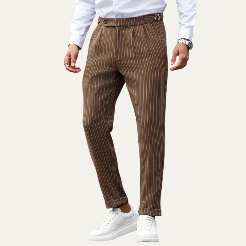 The Byron Bay Men’s Pinstripe Trousers Straight Leg Dress Trousers - Brown