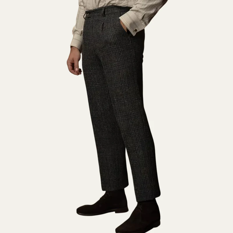 The Berrima Men’s Smart Casual Tweed Check Tailored Dress Trousers – Black