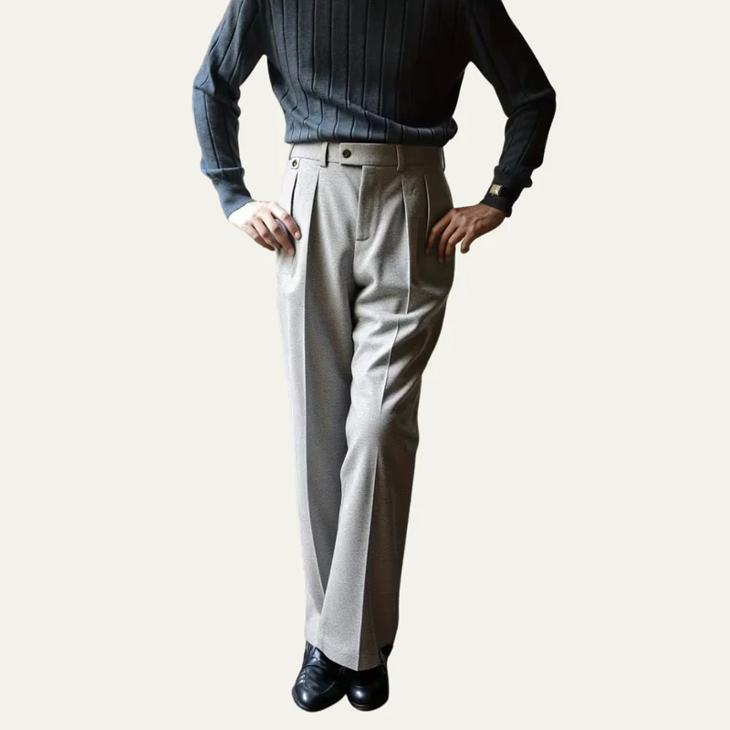 The Brighton Men’s Business High Waisted Pleated Dress Trousers – Grey