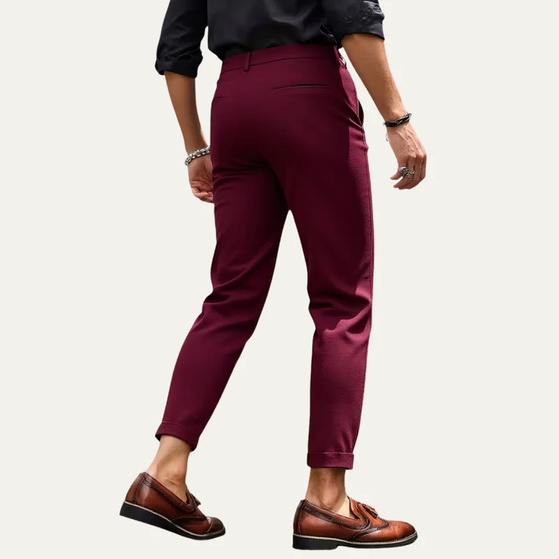 The Santa Monica Men’s Smart Casual Slim Fit Tailored Dress Trousers – Burgundy