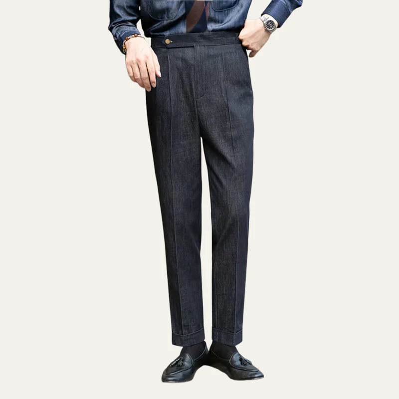 The Atherton Men’s Tailored Straight Leg Dress Trousers – Navy Blue