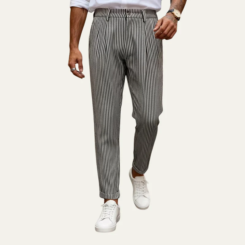 The Georgetown Men’s Striped Straight Leg Smart Casual Dress Trousers - Black