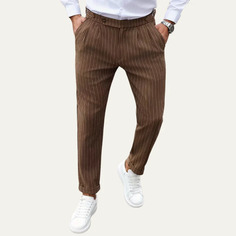 The Byron Bay Men’s Pinstripe Trousers Straight Leg Dress Trousers - Brown