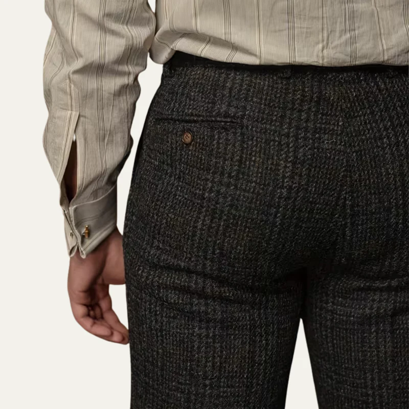 The Berrima Men’s Smart Casual Tweed Check Tailored Dress Trousers – Black