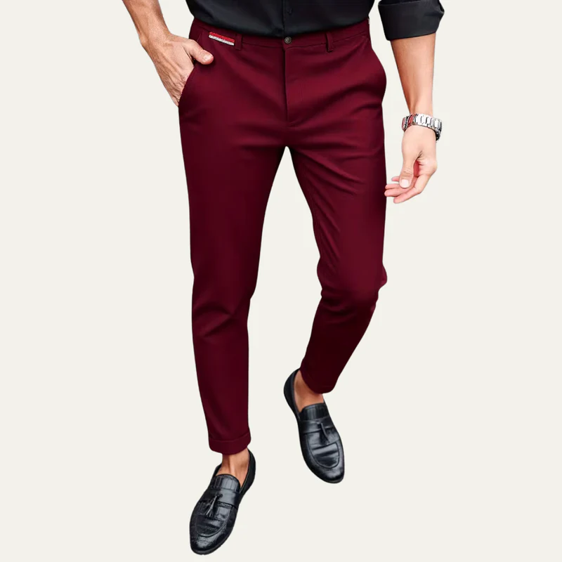 The Santa Monica Men’s Smart Casual Slim Fit Tailored Dress Trousers – Burgundy