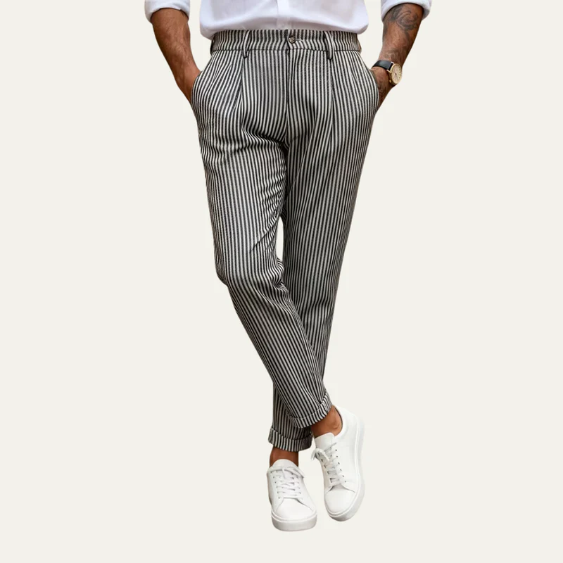 The Georgetown Men’s Striped Straight Leg Smart Casual Dress Trousers - Black