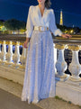 Women's Black and White Sequin Evening Dress