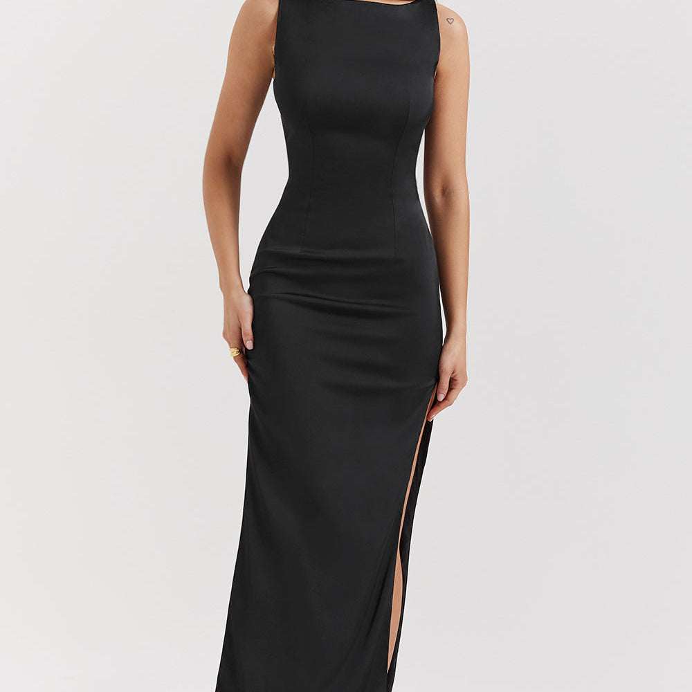 Women's Minimal Black Sleeveless Evening Gown