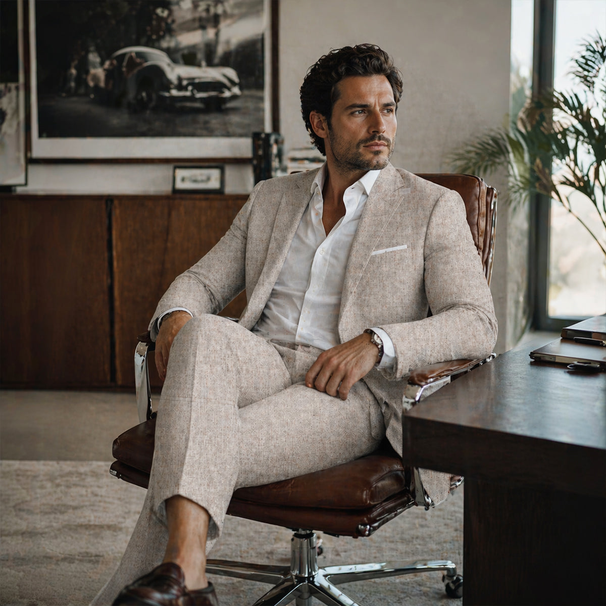 The Mandello Men’s Single Breasted Lightweight Slim Fit Linen Blazer Jacket