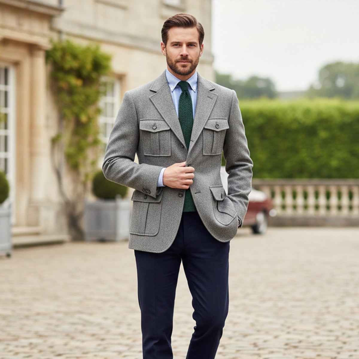 The Turin Men’s Multi Pocket Tweed Blazer Suit Jacket
