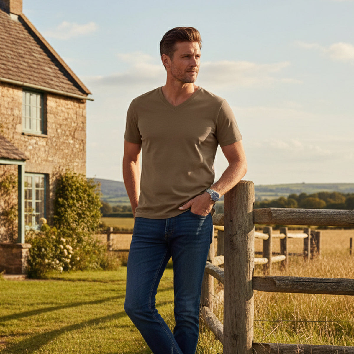 Men’s V Neck T Shirt – Casual Slim Fit Summer Cotton Tee