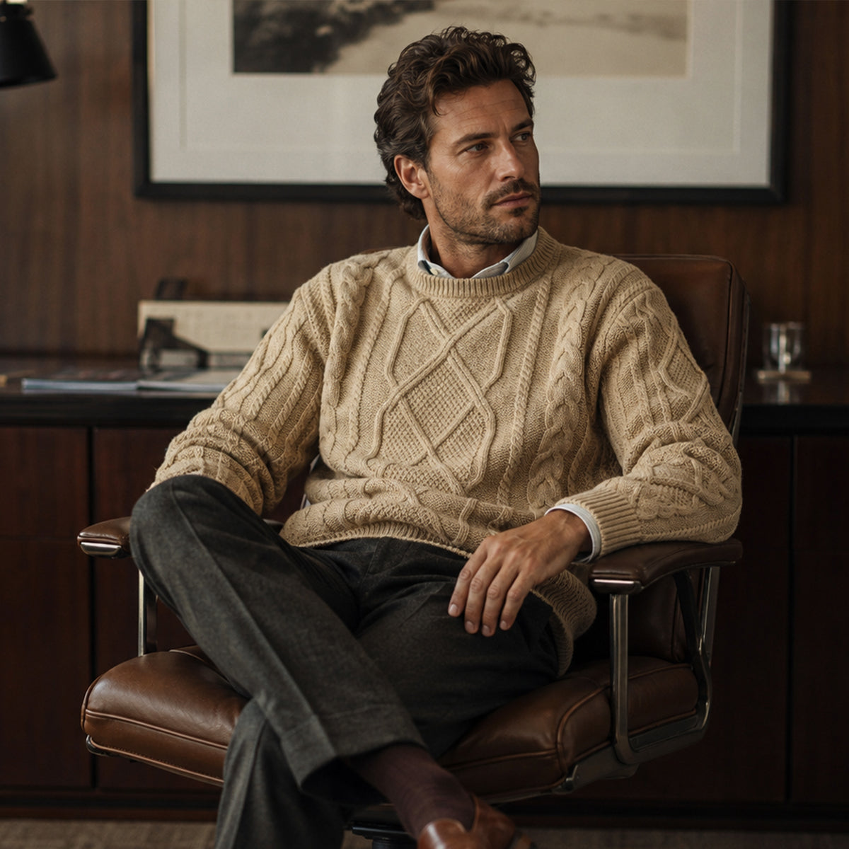 Men’s Warm Chunky Fisherman Cable Knit Winter Jumper