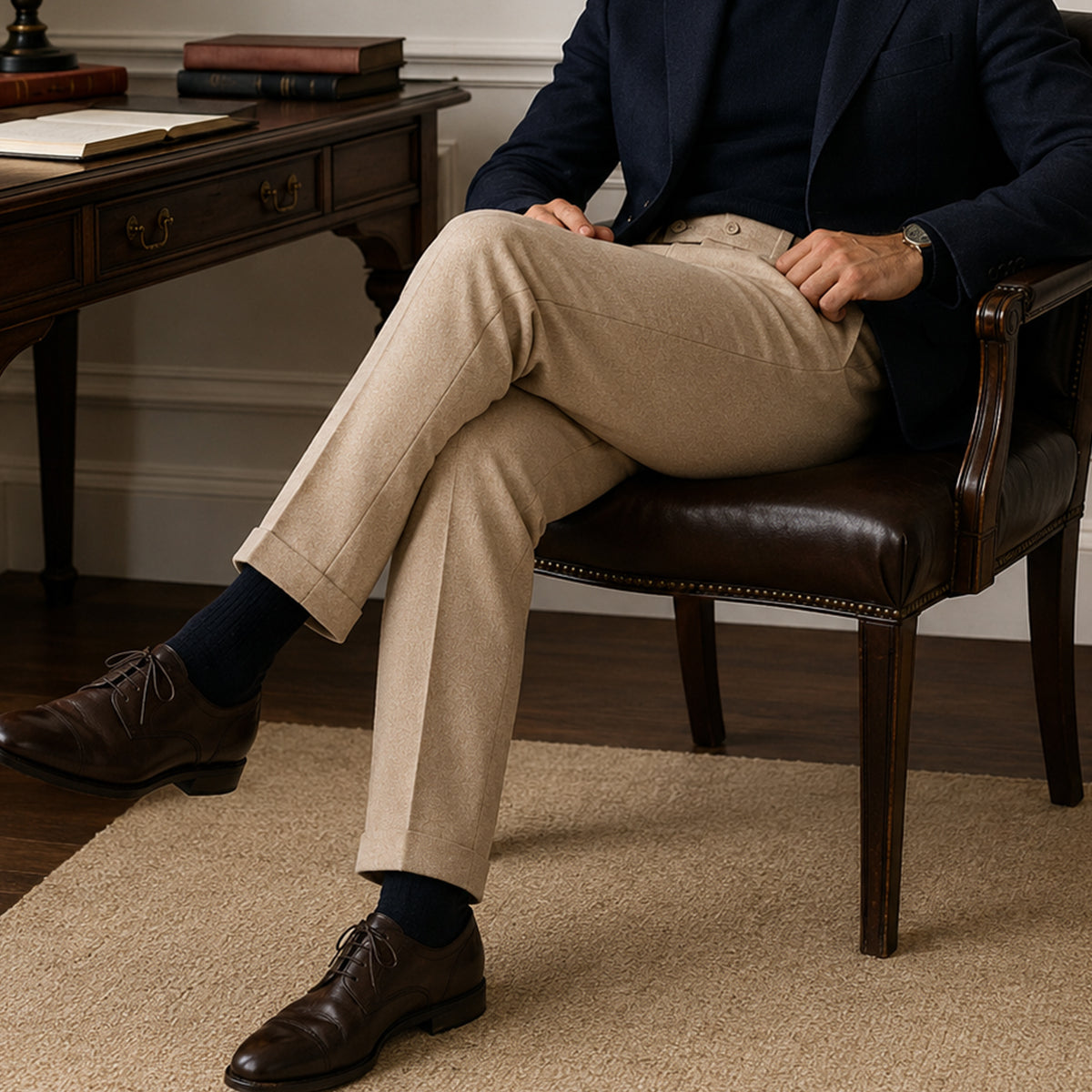 The Gold Coast Men’s High Waisted Pleated Straight Leg Dress Trousers
