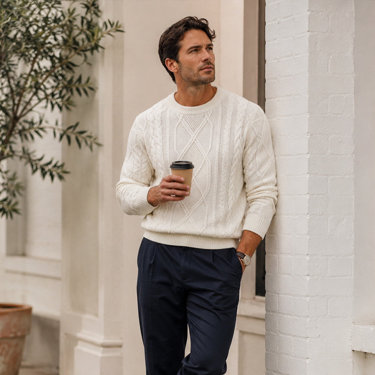 Men’s Warm Chunky Fisherman Cable Knit Winter Jumper