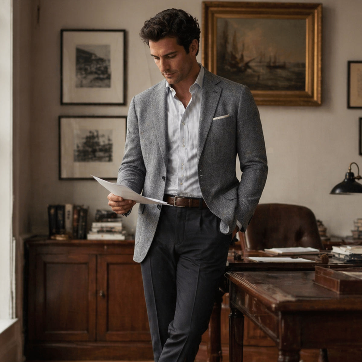 The Mandello Men’s Single Breasted Lightweight Slim Fit Linen Blazer Jacket