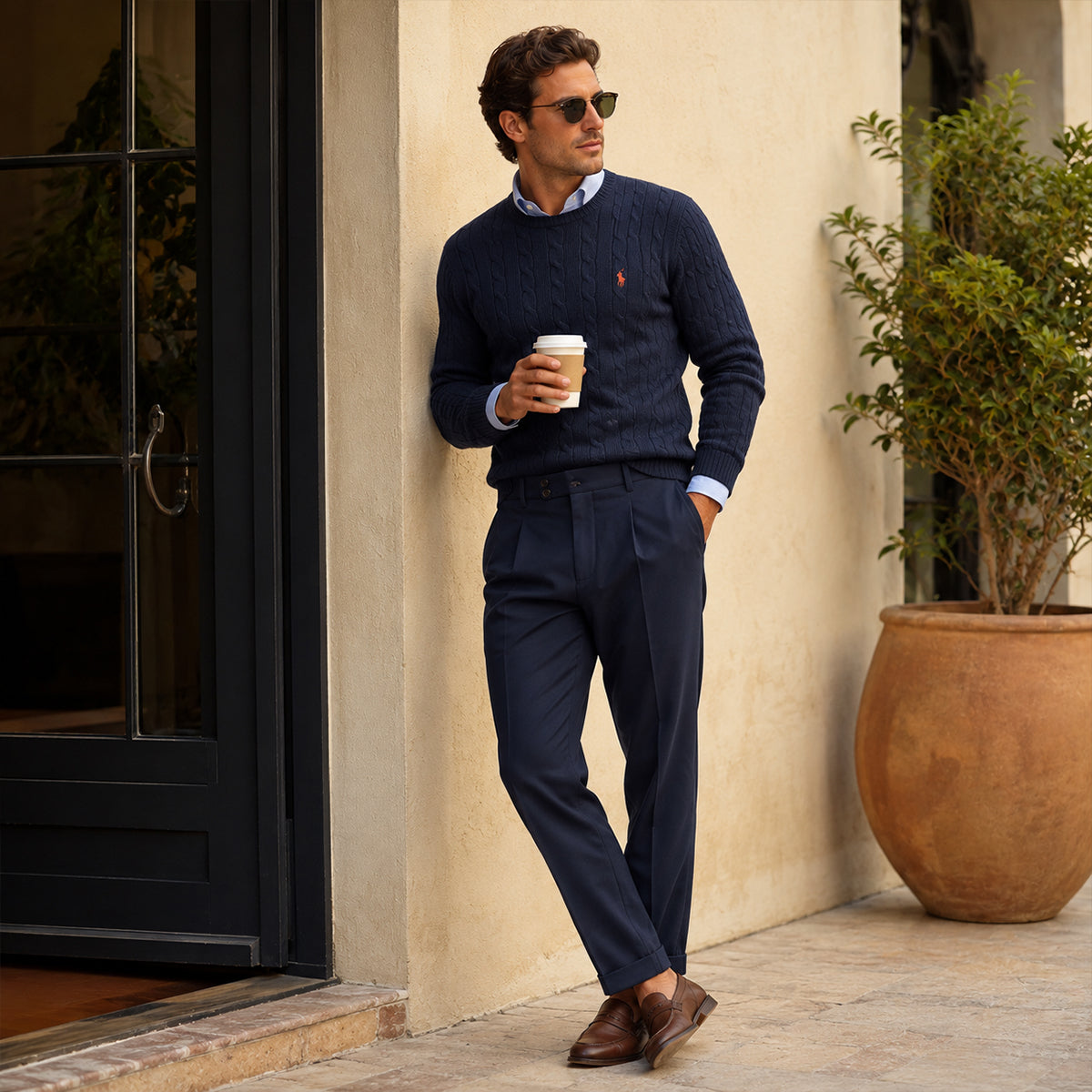 The Dromana Men’s Tailored Smart Slim Fit Pleated Dress Trousers