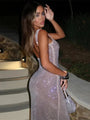 Women's Full Length Silver Sequin Maxi Dress