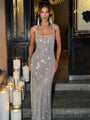 Women's Full Length Silver Sequin Maxi Dress