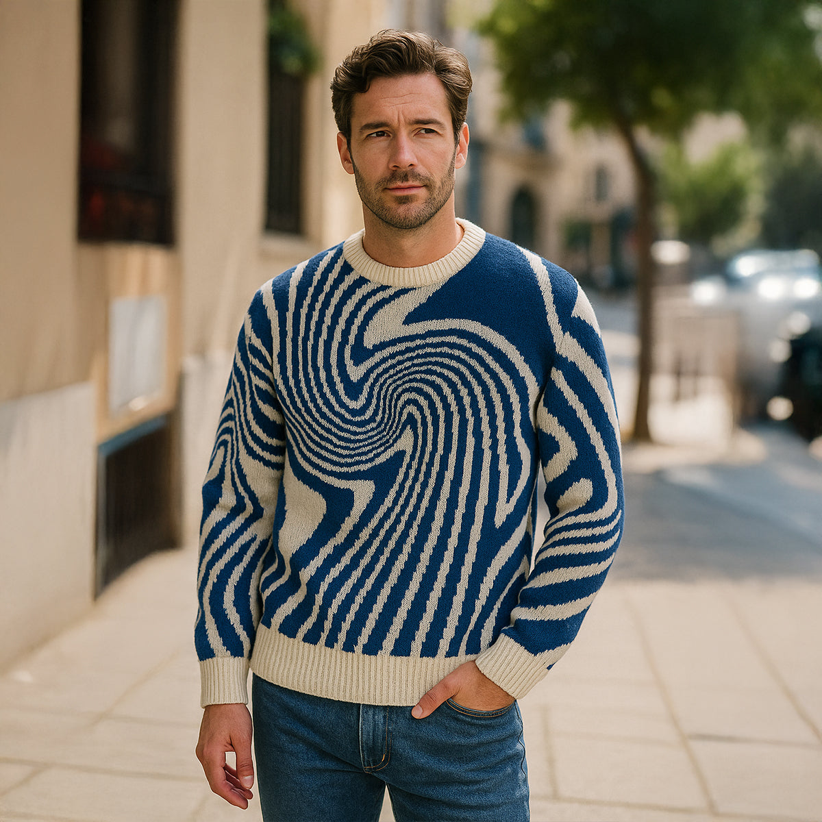 Men's Merino Wool Jumper - Premium Jacquard Knit