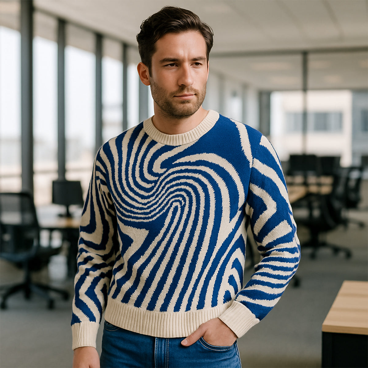 Men's Merino Wool Jumper - Premium Jacquard Knit