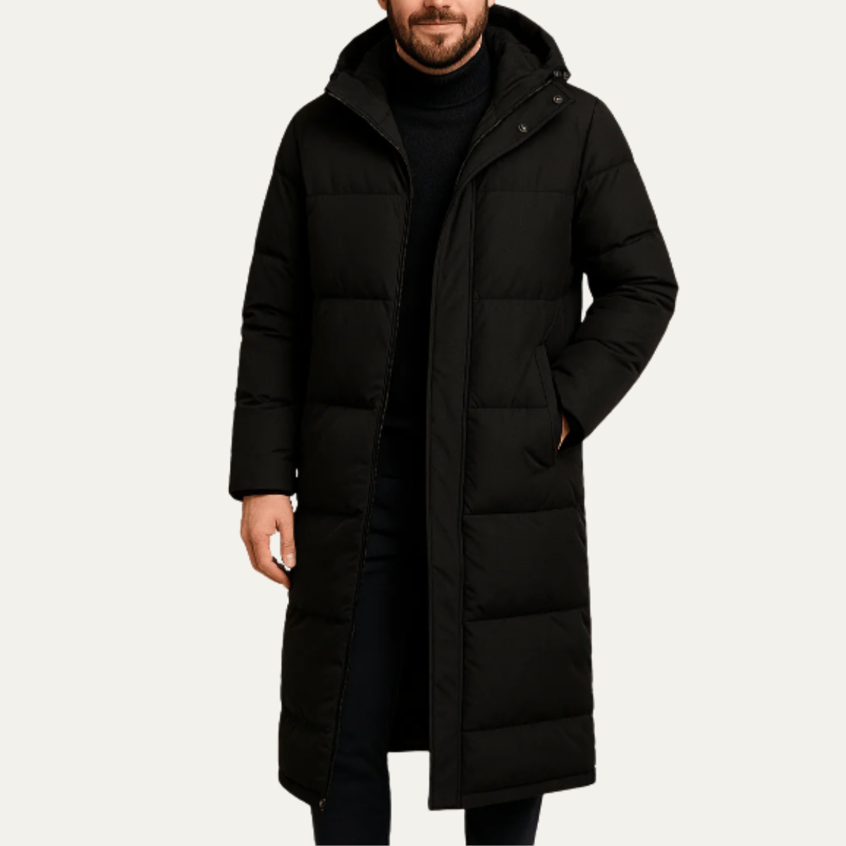 Hollister Men's Hooded Long Puffer Coat for Winter
