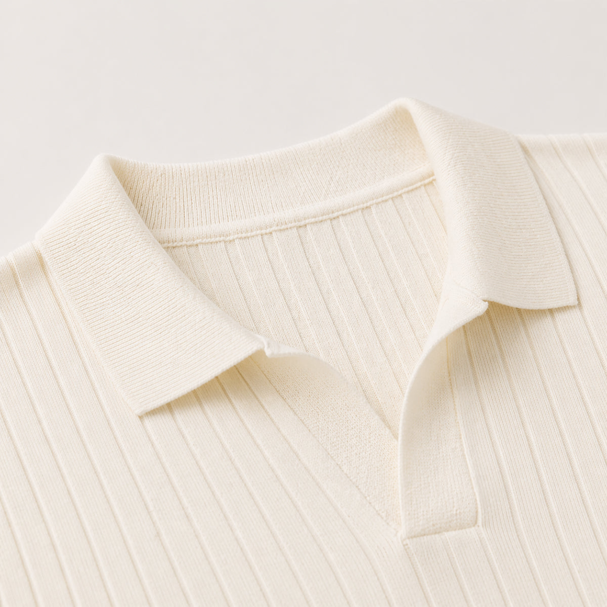 Men’s Ribbed Knitted Polo – Short Sleeve Slim Fit V Neck