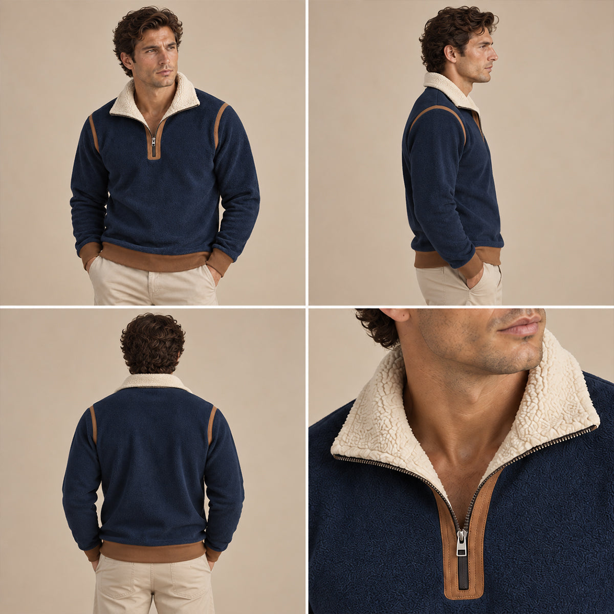 Pinehaven Men's Classic Sherpa-Lined Quarter Zip Sweater