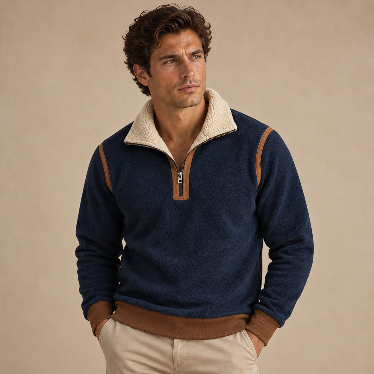 Pinehaven Men's Classic Sherpa-Lined Quarter Zip Sweater