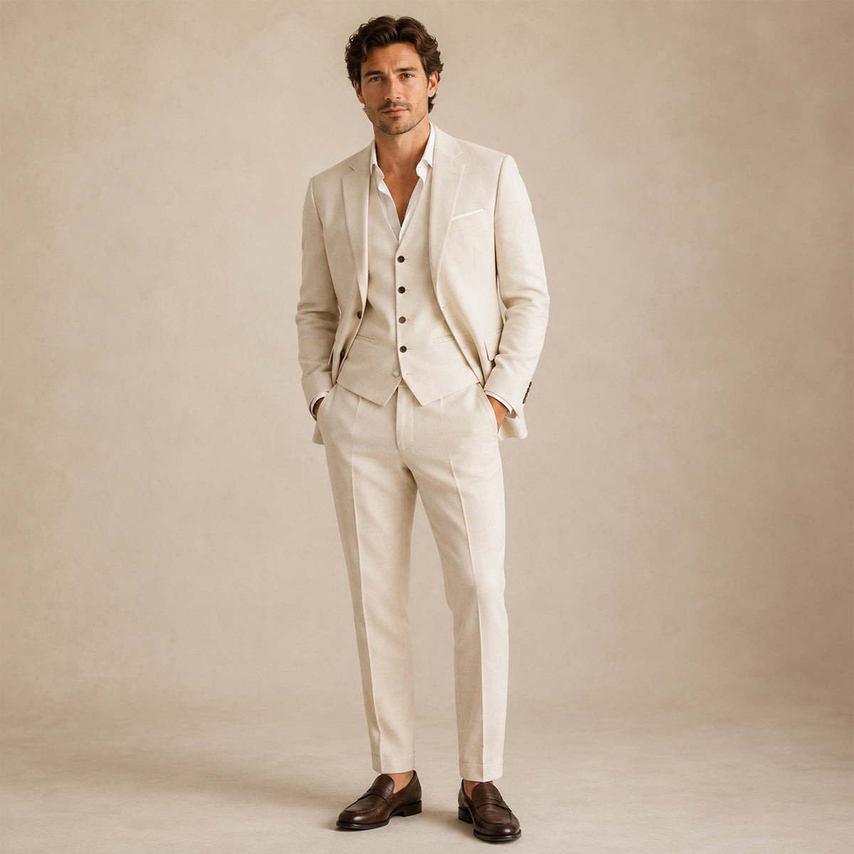 The Barbaresco Men’s Elegant 3 Piece Suit Set – Blazer Gilet and Trousers Formal Suit