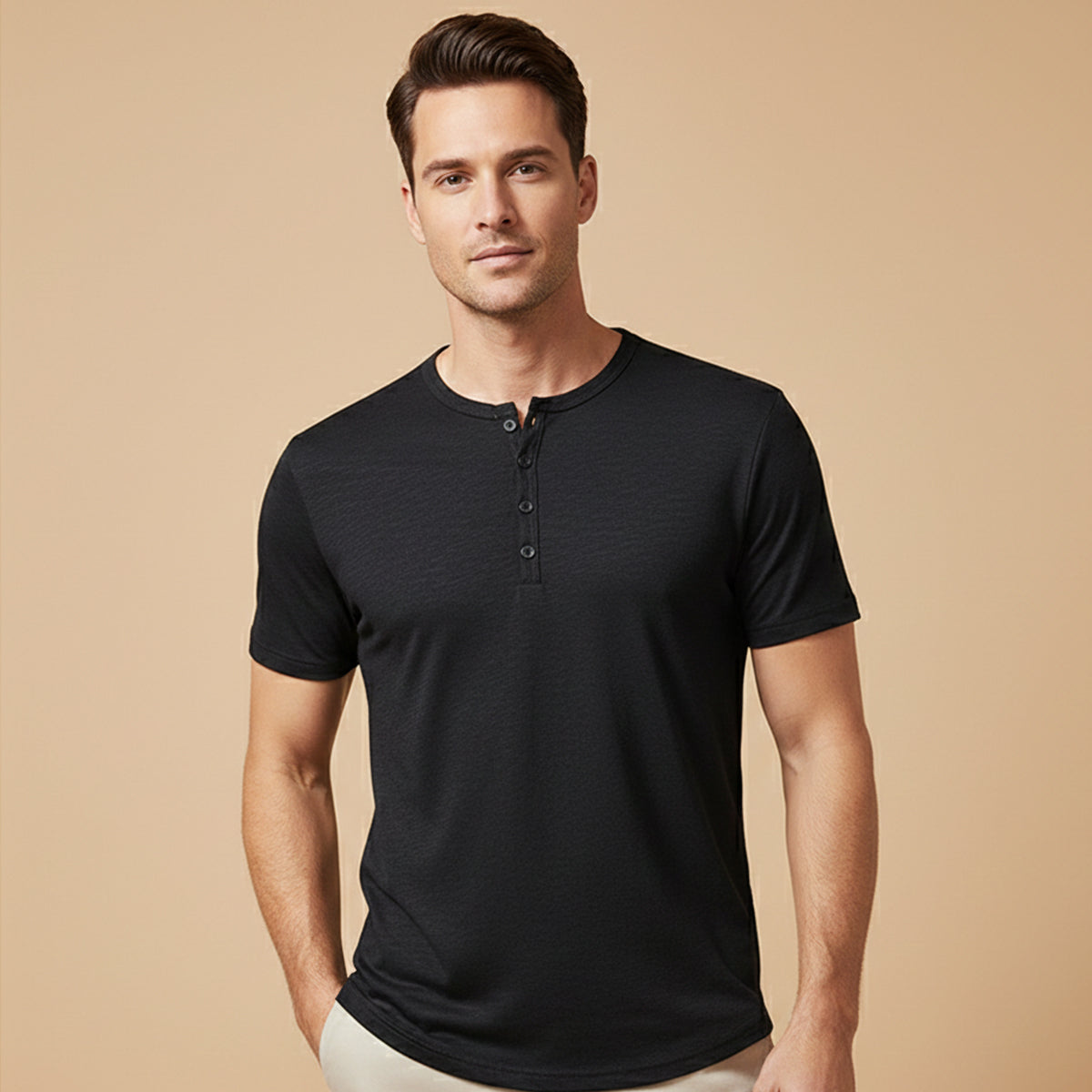 Men’s Henley T-Shirt – Casual Short Sleeve Cotton Button Tee