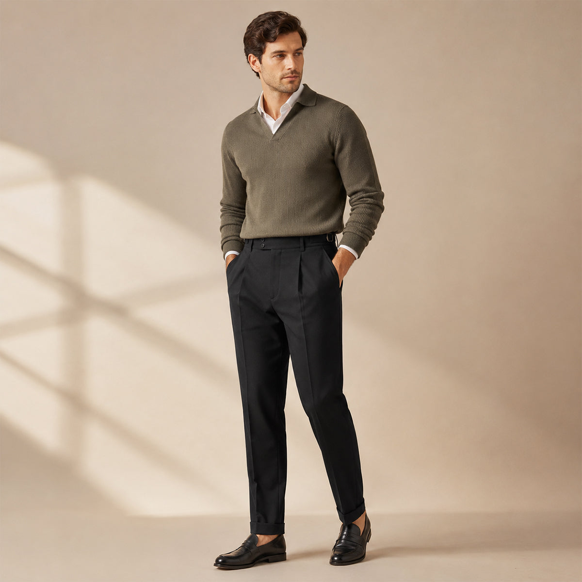 The Dromana Men’s Tailored Smart Slim Fit Pleated Dress Trousers