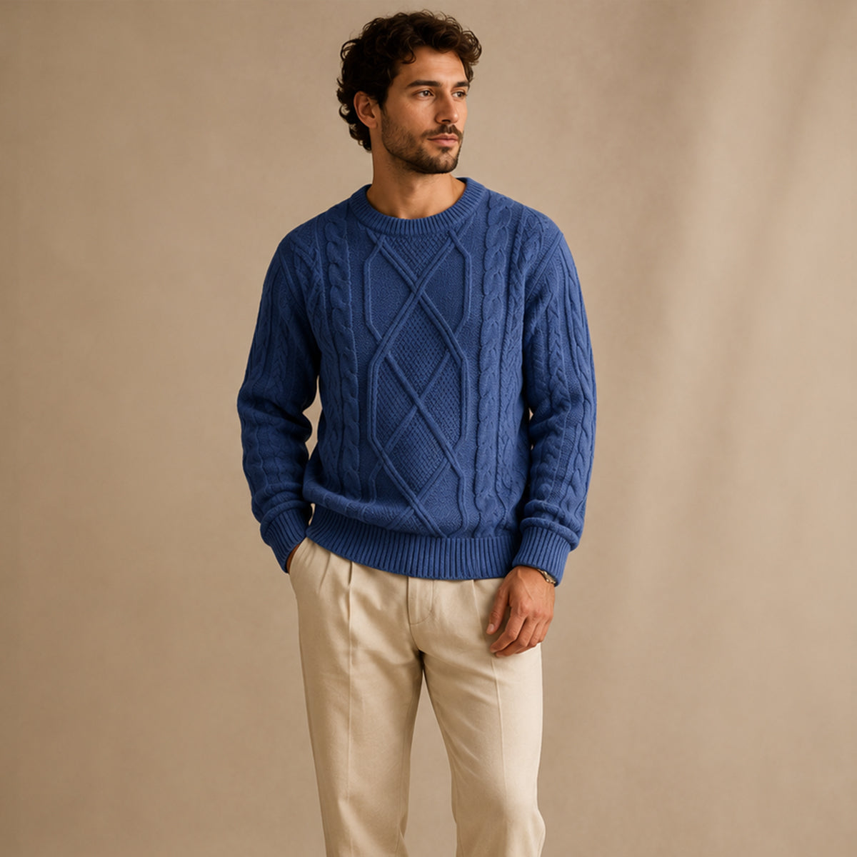 Men’s Warm Chunky Fisherman Cable Knit Winter Jumper