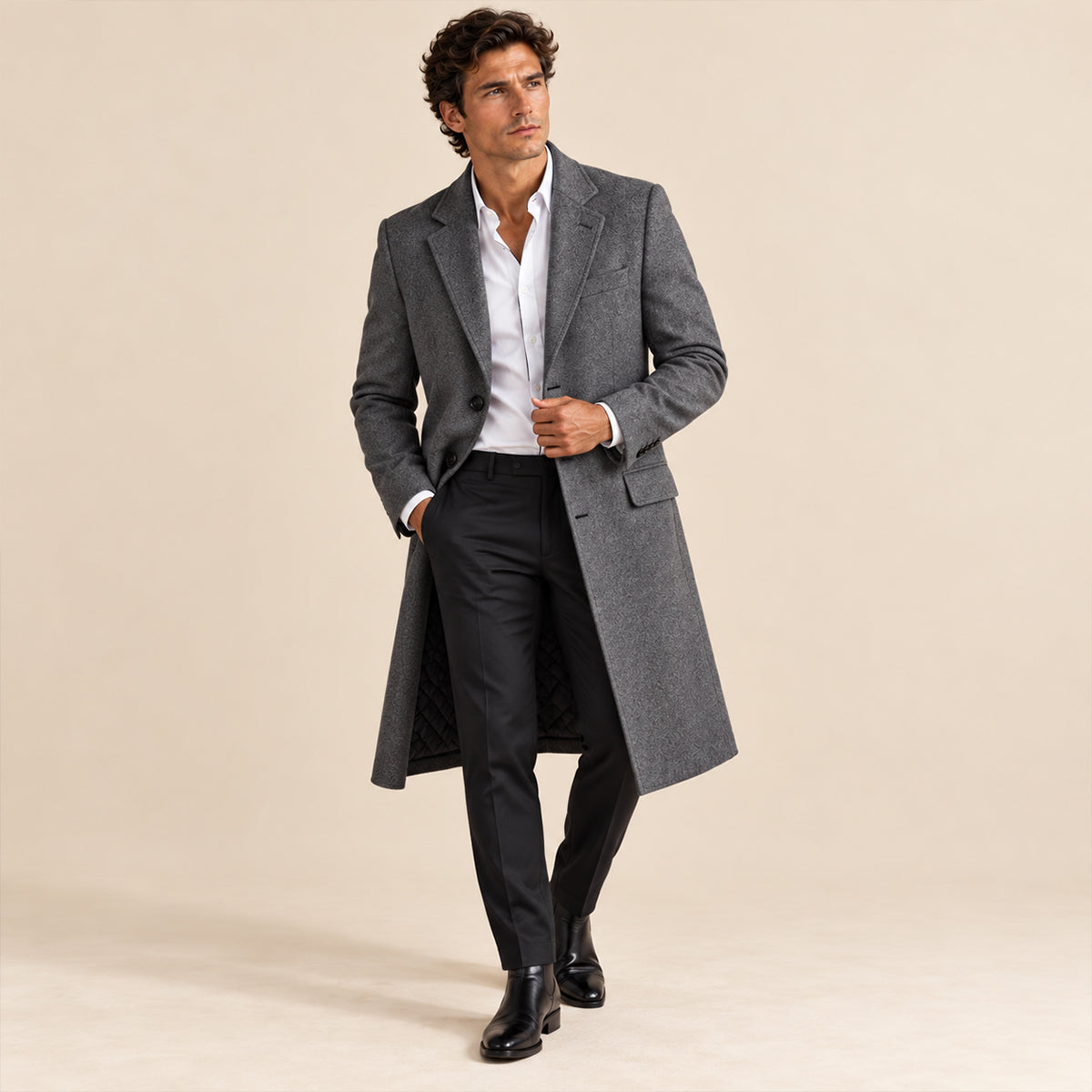 The Cartmel Men's Extra Long Wool Business Overcoat