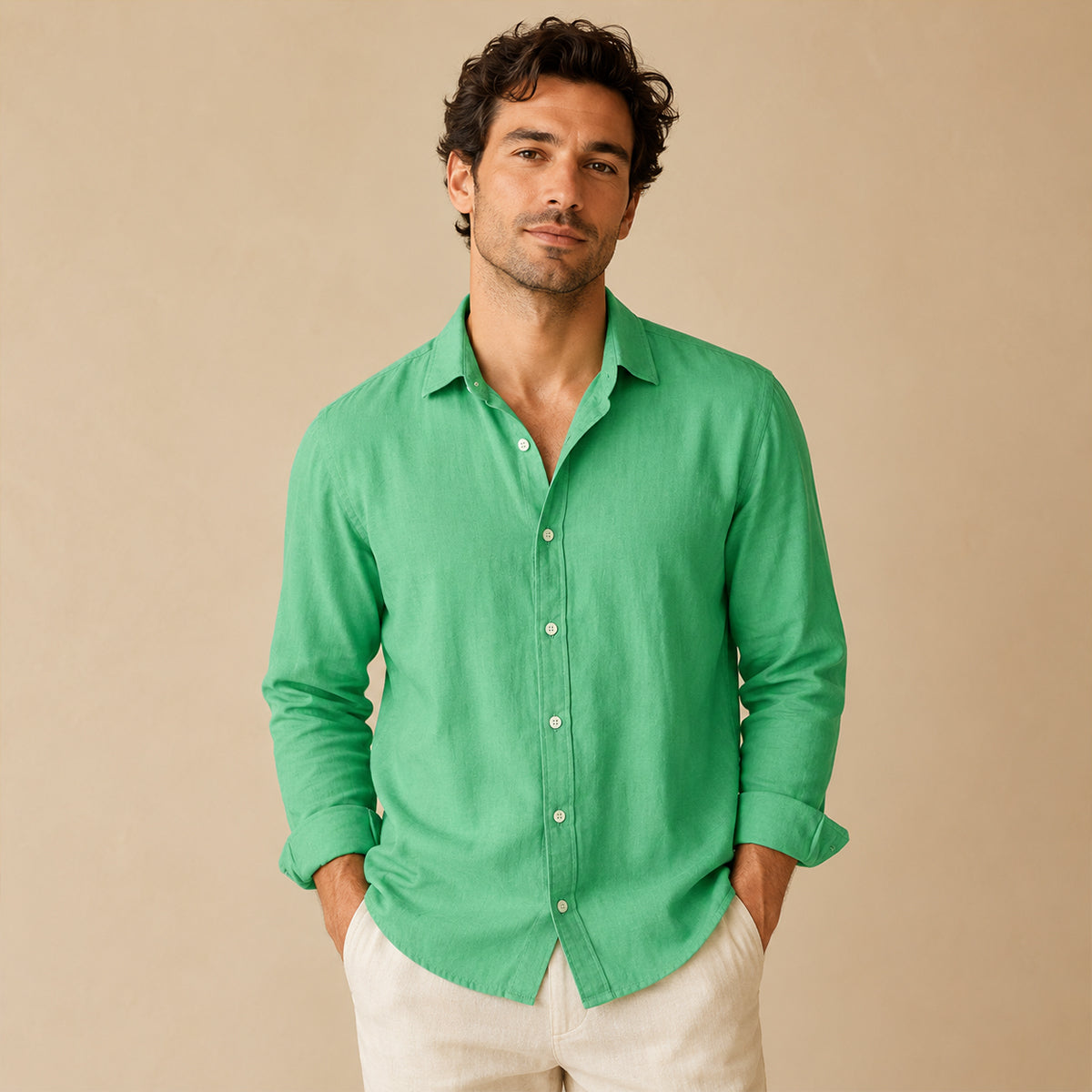 The Vail Men’s Cotton Linen Long Sleeve Button Down Shirt