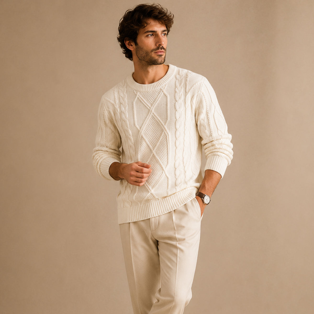 Men’s Warm Chunky Fisherman Cable Knit Winter Jumper