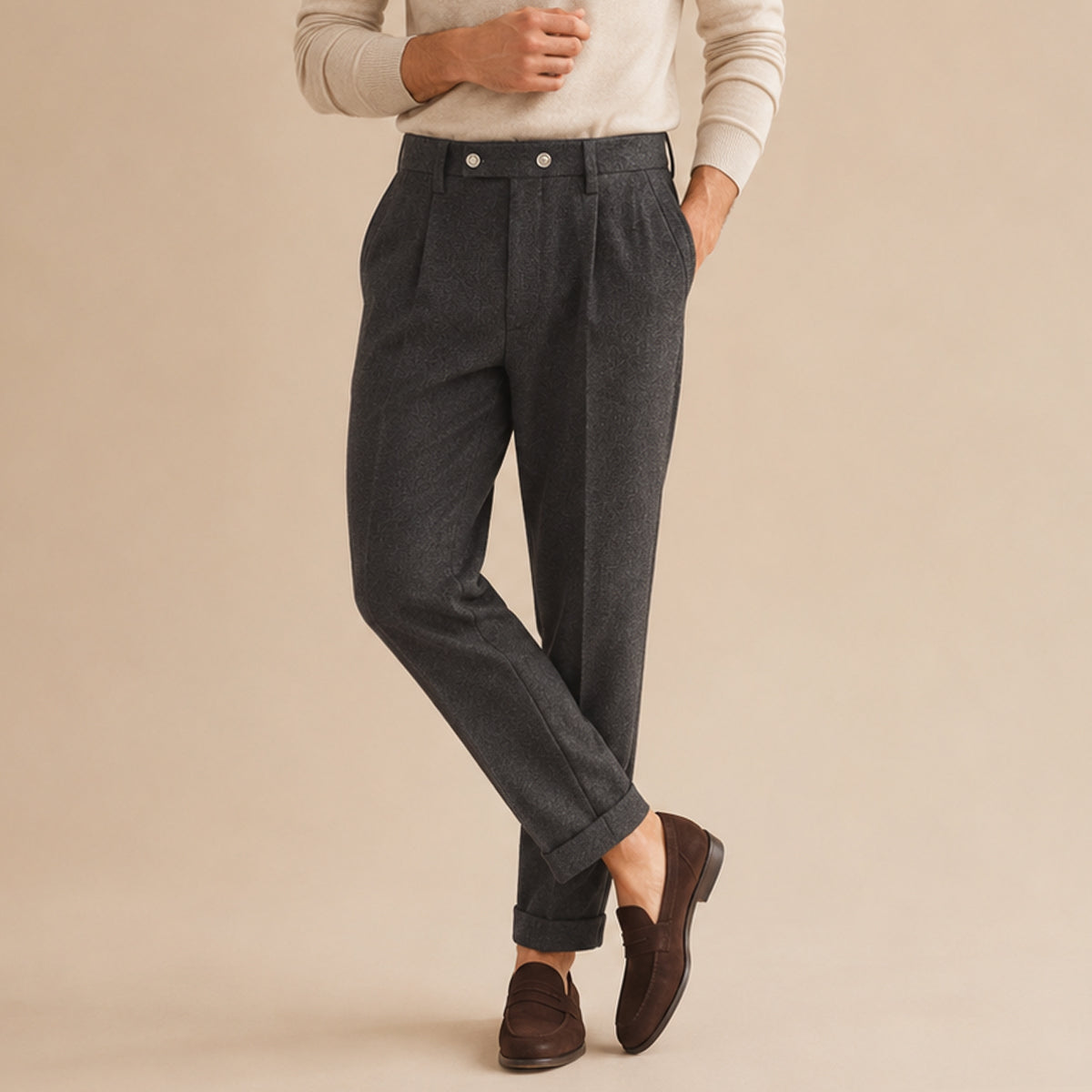 The Gold Coast Men’s High Waisted Pleated Straight Leg Dress Trousers