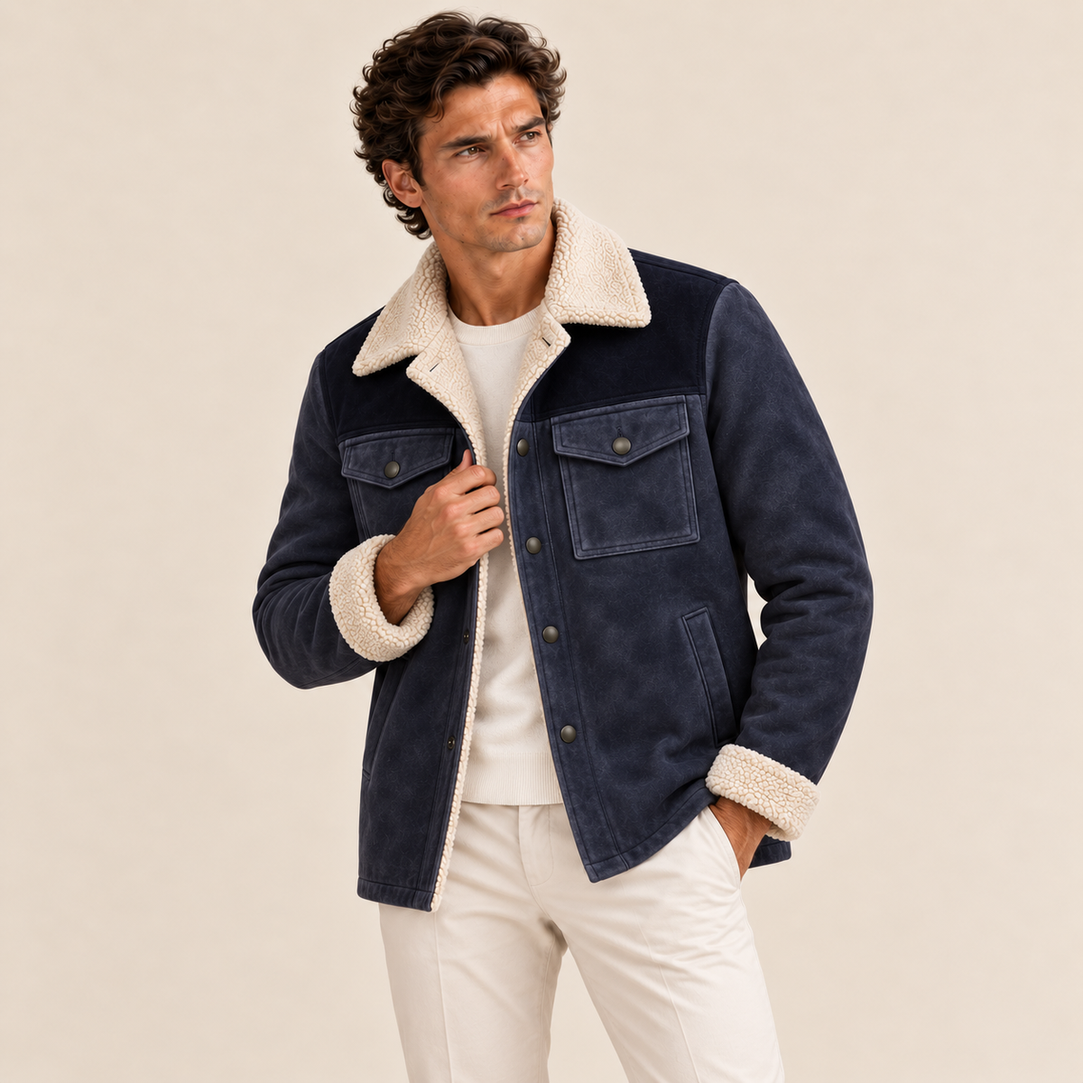Crestview Men's Vintage Shearling-Lined Winter Jacket for Ultimate Warmth