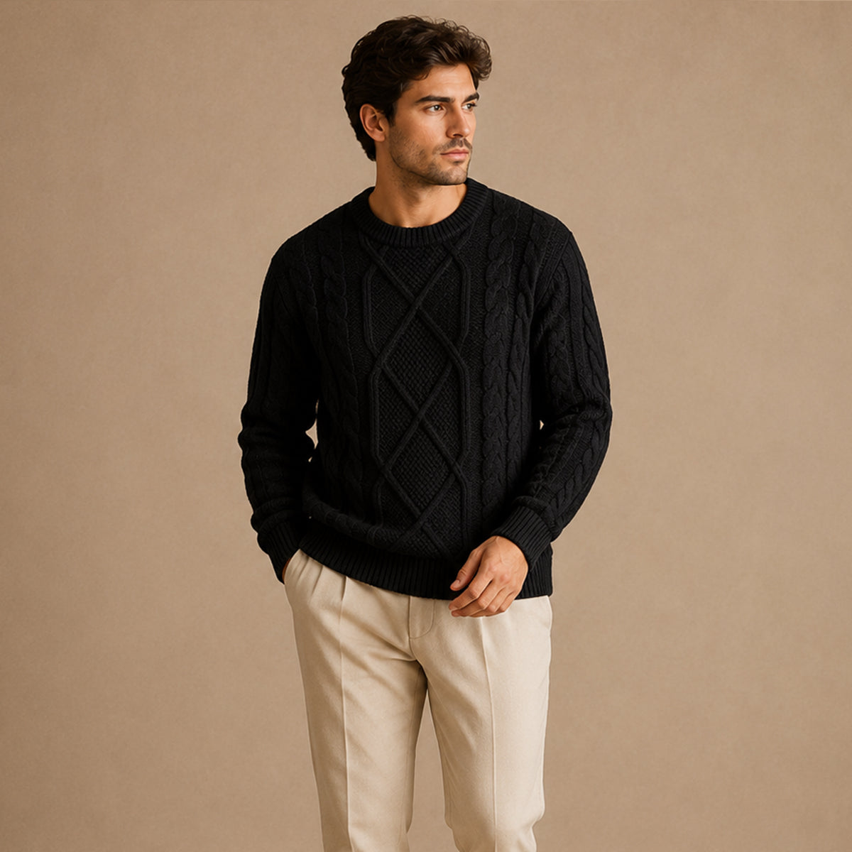 Men’s Warm Chunky Fisherman Cable Knit Winter Jumper