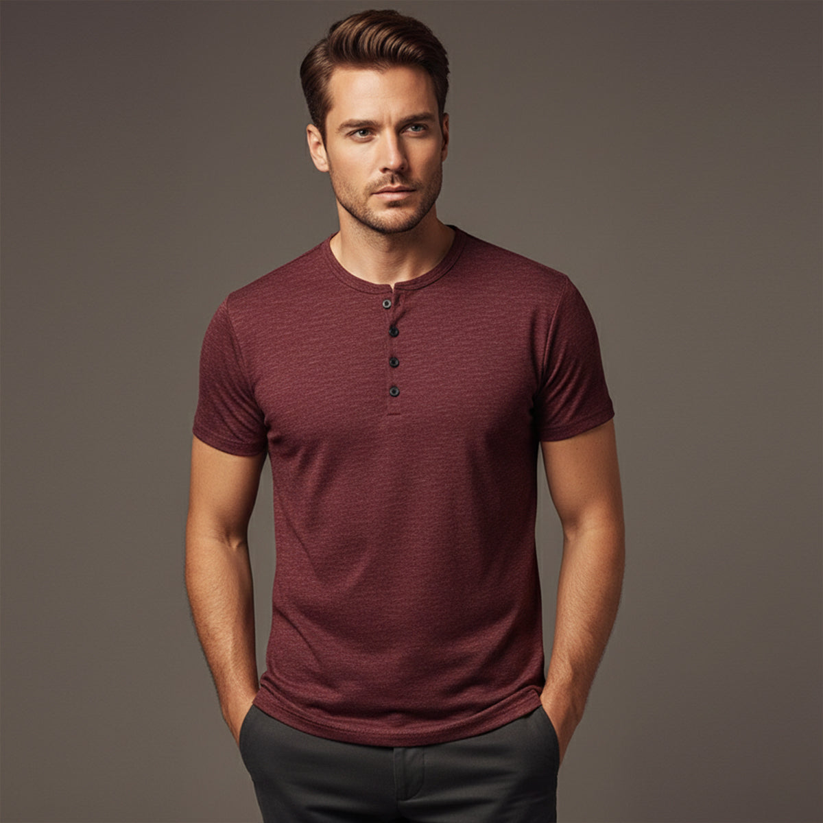 Men’s Henley T-Shirt – Casual Short Sleeve Cotton Button Tee