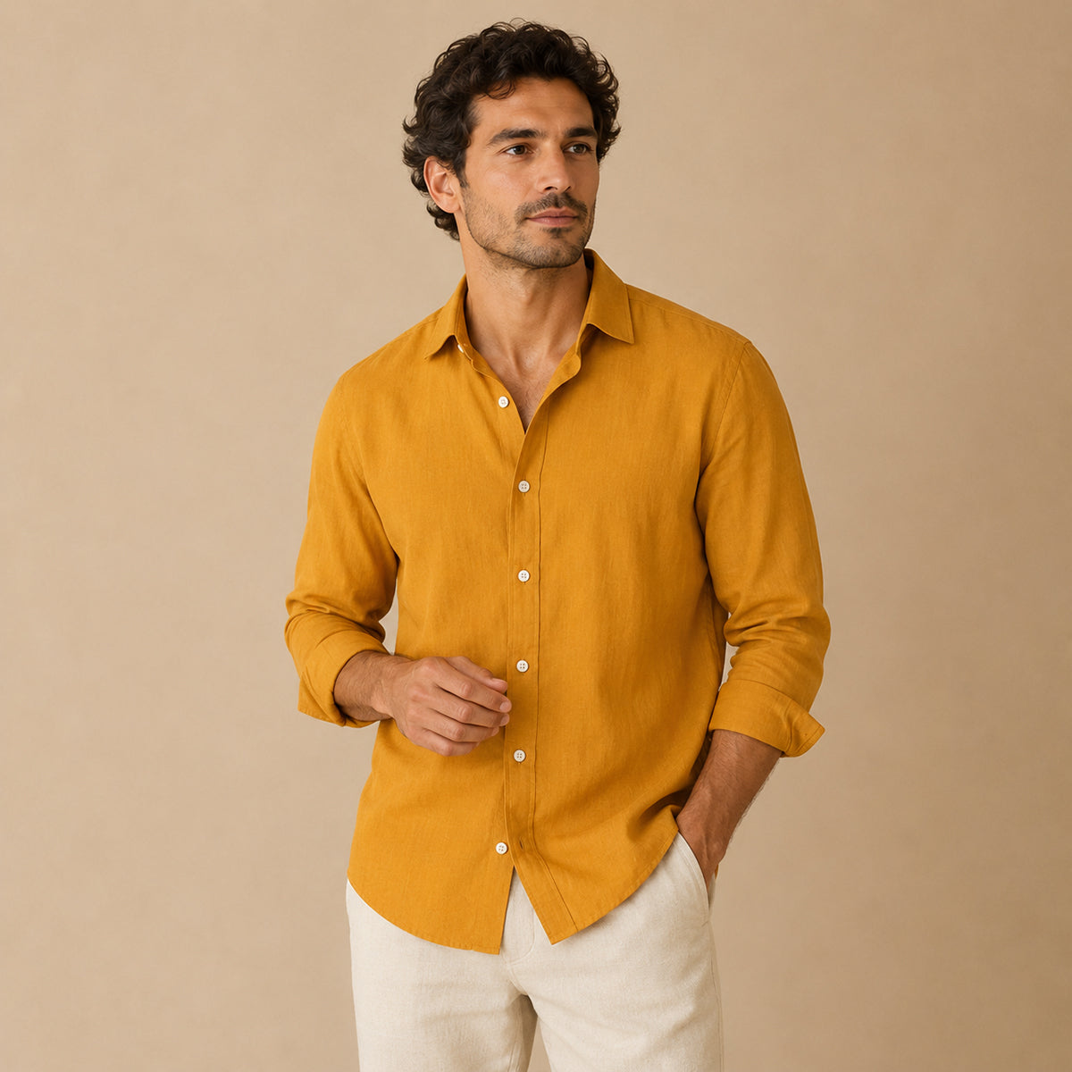 The Vail Men’s Cotton Linen Long Sleeve Button Down Shirt