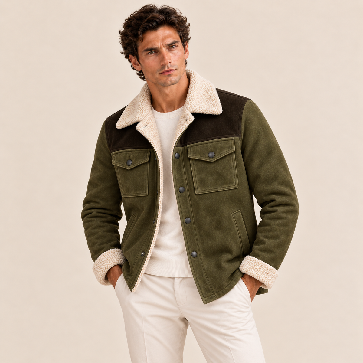 Crestview Men's Vintage Shearling-Lined Winter Jacket for Ultimate Warmth