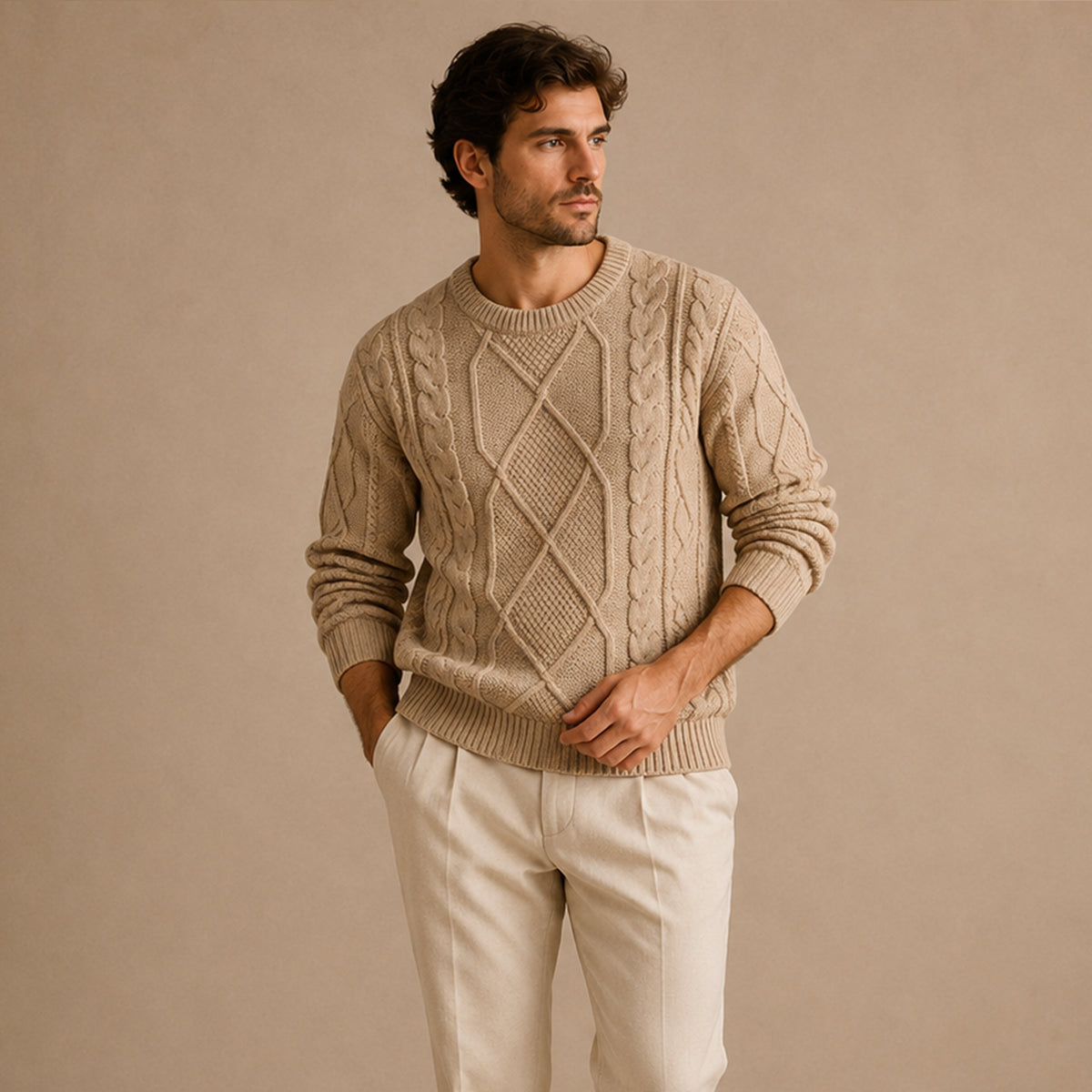 Men’s Warm Chunky Fisherman Cable Knit Winter Jumper