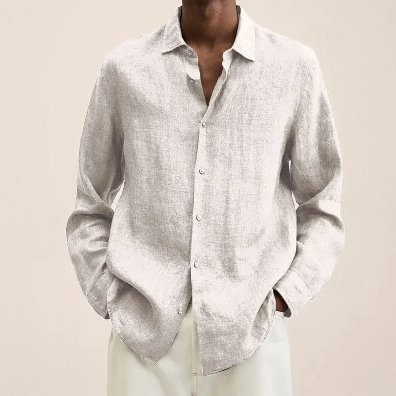 Men’s Casual Fit Linen Blend Shirt – Solid Colour Button Up
