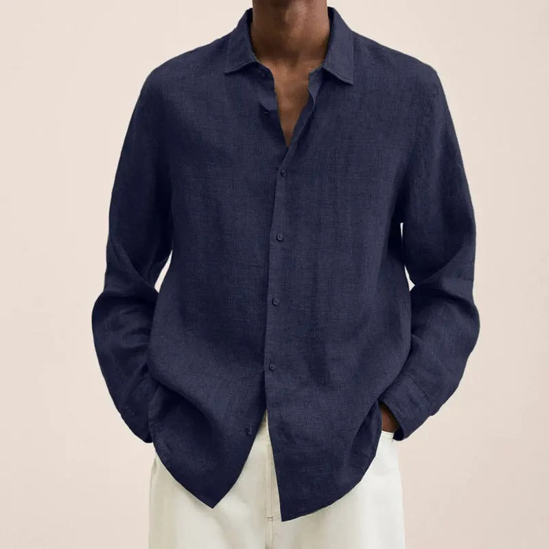 Men’s Casual Fit Linen Blend Shirt – Solid Colour Button Up