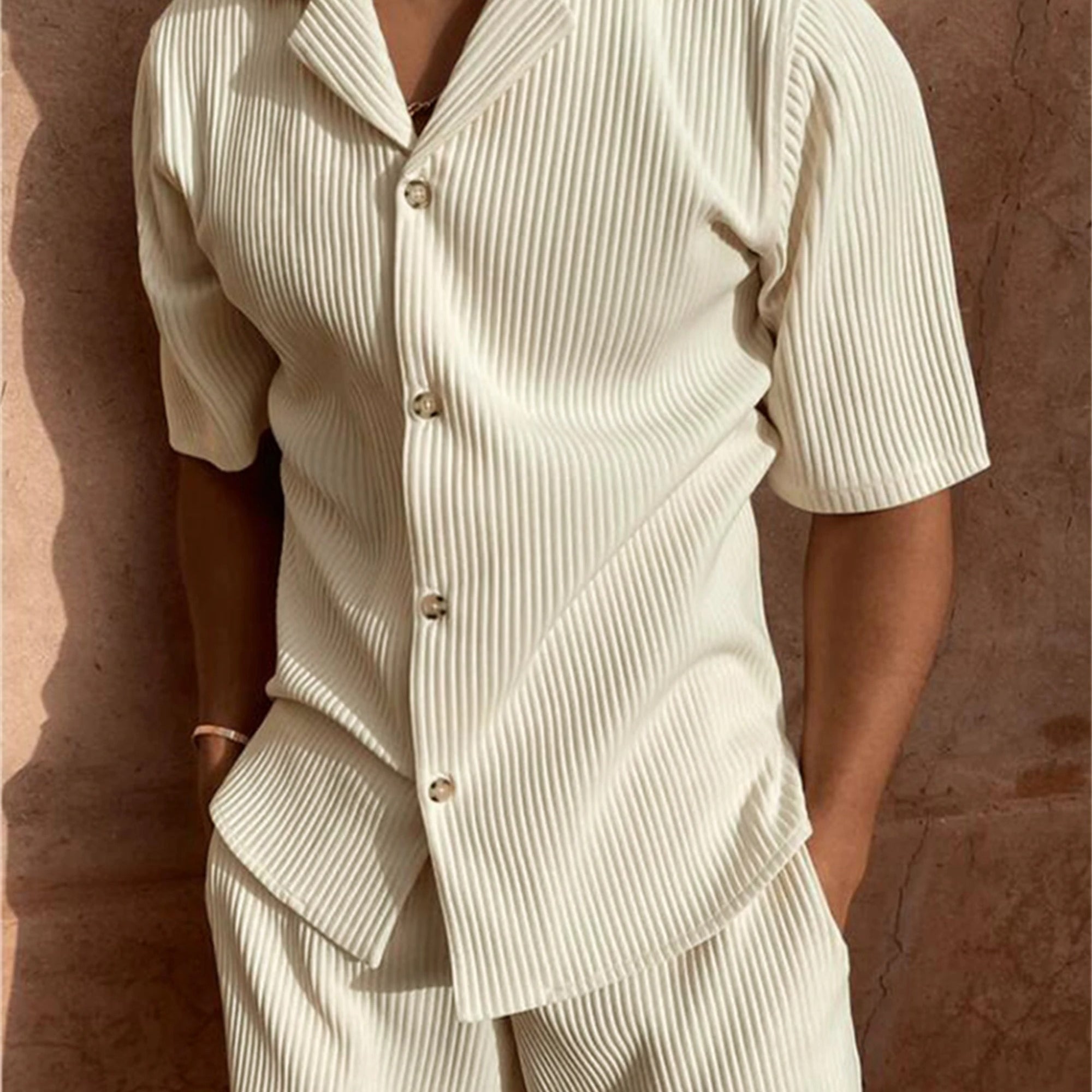 Men’s Two Piece Pleated Set – Short Sleeve Shirt & Shorts