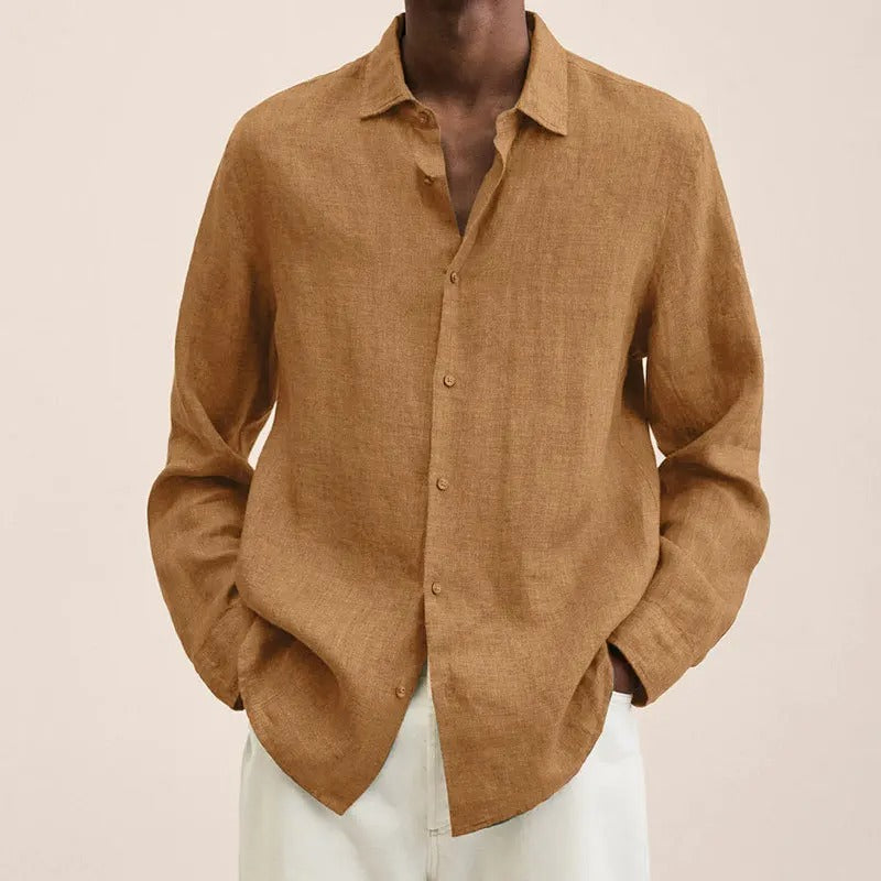 Men’s Breathable Fit Linen Blend Shirt – Solid Colour Button Up